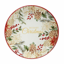 Merry Christmas - mikulásvirágos kerámia kistányér - 20,5 cm tányér és evőeszköz