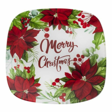 Merry Christmas - mikulásvirágos üvegtál - 20 cm tányér és evőeszköz