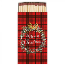 Merry Christmas Plaid Red karácsonyi gyufa - vörös kockás - koszorús konyhai eszköz