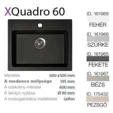 METALAC Quadro 60 XGranit Fekete mosogató 600x500/195mm 161965 mosogatótálca
