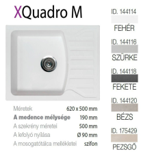 METALAC Quadro M XGranit Fehér mosogató 620x500/190mm 144114 mosogatótálca
