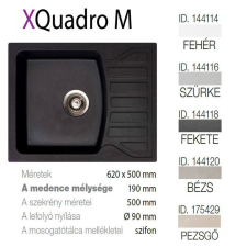 METALAC Quadro M XGranit Fekete mosogató 620x500/190mm 144118 mosogatótálca
