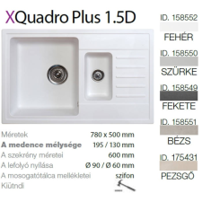 METALAC Quadro plus 1.5D XGranit Fehér mosogató 780x500/195/130mm 158552 mosogatótálca