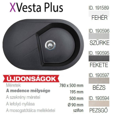 METALAC Vesta Plus XGranit Fekete mosogató 780x500/195mm 190595 mosogatótálca