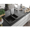Mexen Andres  konyhai mosogató gránit 1,5 medence+csepegtetö+ pop up szifon  1000 x 500 mm fekete / arany, szifon  fekete  - 6515101510-75-B 1,5 medencés