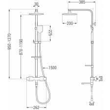 Mexen CQ62 beépíthetó kád-zuhany készlet fejzuhannyal  és termosztatikus csapteleppel, Sötétszürke - 779106295-66 fürdőkellék