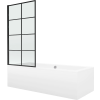 Mexen Cube rektanguláris fürdőkád 180 x 80 cm burkolattal és 1-szárnyú paravánnal 70 cm, fekete minta