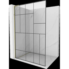 Mexen Kioto L Walk-in zuhanykabin 100 x 200 cm, fekete minta, arany kád, zuhanykabin