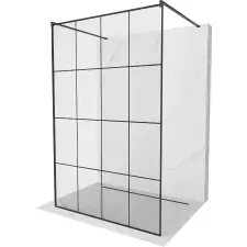 Mexen Kioto Walk-In Zuhanyfal - 140x200 cm - 8 mm Üveg - Fekete kád, zuhanykabin