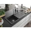 Mexen Leo  konyhai mosogató gránit 1 medence+csepegtetö+ pop up szifon  90 x 50 cm, fekete köhatasu - 6501901010-76 1 medencés