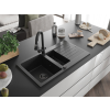 Mexen Matias  konyhai mosogató gránit 1,5 medence+csepegtetö+ pop up szifon  900 x 505 mm fekete / króm, szifon  fekete  - 6502901505-73-B 1,5 medencés