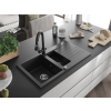 Mexen Matias  konyhai mosogató gránit 1,5 medence+csepegtetö+ pop up szifon  90 x 50,5 cm, fekete / króm - 6502901505-73 1,5 medencés