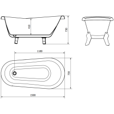 Mexen Retro szabadonálló kád 150 x 73 cm, Fehér, nogi Króm - 53251507300-00 kád, zuhanykabin