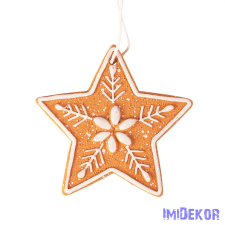  Mézeskalács csillag dísz, polirezin, 7cm, kreatív felhasználásra vagy karácsonyfára dekorációs kellék