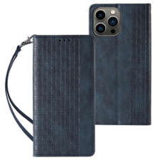 MG Magnet Strap bőr könyvtok iPhone 12 Pro, kék tok és táska