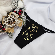  Mikulásos-Karácsonyi TANGA fekete őzikés-bambis női alsó