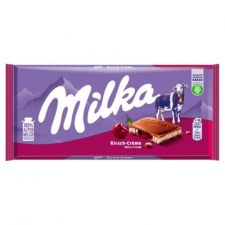Milka alpesi tejcsokoládé meggyízű tejes krémtöltelékkel és meggyes gyümölcskrémmel 100 g csokoládé és édesség