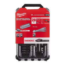 Milwaukee 1/4˝racsnis dugókulcs készlet metrikus (28 részes) PACKOUT™ keskeny dugókulcs
