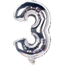 Mini 3-as Silver szám Fólia lufi 31 cm party kellék