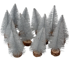  Mini fenyő ezüst glitteres M15cm 12db-os dekorációs kellék