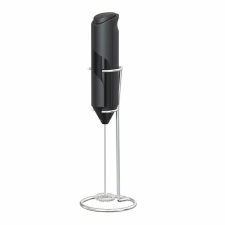 Mini tejkeverő, állvánnyal, elemmel működtethető, 22 cm hosszú, fekete színű tejhabosító