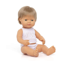 Miniland Oktató baba 38 cm Sötétszőke kaukázusi fiú baba
