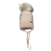 MiniM Gyerek sapka bojtos kötött téli - Drapp / Ezüst szívecskés, "girl" emblémával 46-48