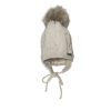 MiniM Gyerek sapka bojtos téli kötött - Drapp / Gyönggyel "girl" emblémával 50-52
