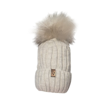 MiniM Gyerek sapka bojtos, téli kötött – Drapp, "G" Emblémával 52-54 babasapka, sál