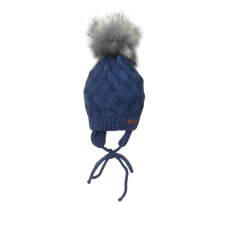 MiniM Gyerek sapka bojtos, téli kötött – Kék / "Space" emblémával 42-44 babasapka, sál