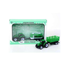 MK Toys Dupla traktor zöld színben tartályos utánfutóval autópálya és játékautó