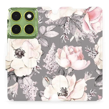 Mobiwear Flip pouzdro pro Motorola Moto G06 power květy na šedé tok és táska