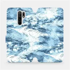 Mobiwear M058S Xiaomi Redmi 9 flipes tok - világoskék vízszintes madártollak tok és táska