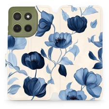 Mobiwear Motorola Moto G15 flip tok - kék virágos (5906511824539) tok és táska