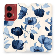Mobiwear Motorola Moto G35 flip tok - kék virágos tok és táska