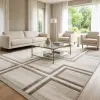  Modern beige-barna absztrakt szőnyeg rojtos szegéllyell– puha, elegáns nappali szőnyeg, texturált minimalista designer szőnyeg200x290cm
