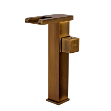 Modern mosdó csaptelep, vízesés típusú munkalapra szerelhető, led, antik bronz csaptelep