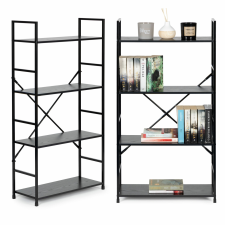 Modern széles fapolc 4 polccal LOFT fekete ModernHome bútor