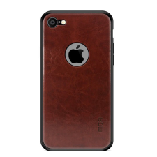 MOFI műanyag telefonvédő (szilikon keret, bőr hatású hátlap, logo kivágás) SÖTÉTBARNA [Apple iPhone 8 4.7] tok és táska