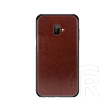 MOFI Samsung Galaxy J6+ tok (szilikon keret, bőr hatású hátlap, sötétbarna) tok és táska
