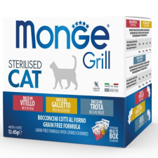Monge Cat Grill Multibox Steril borjú-kakas-pisztráng 12x85g macskaeledel
