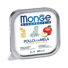 Monge Dog Monoprotein Fruits Pate Puppy Alutálcás Kutyaeledel (Csirke és Alma) - 150 g kutyaeledel