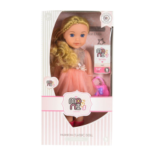 Moni Baba 36 cmes szőke, fonott hajas barack ruhában MBN-109304 baba