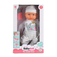 Moni Baba 41 cm fiú baba elefántos ruha csíkos bézs MBN-112513 baba
