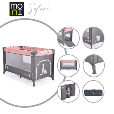 Moni Safari utazóágy 1 szintes, zippes kibújóval, állatmintás pink/rózsa utazóágy