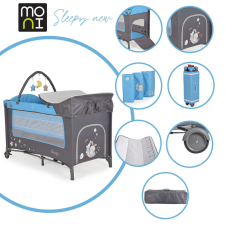 MONI Sleepy összecsukható luxus utazóágy 2 szint+pelenkázó+ játék kék utazóágy