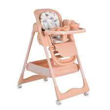 Moni Surprise etetőszék szilikon tányérral, előkével pink etetőszék