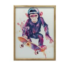 MONKEY Gördeszka FALI PLAKÁT FEHÉR KERET 30x40 CM grafika, keretezett kép