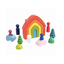 Montessori fából készült szivárvány házikók (16db) fajáték