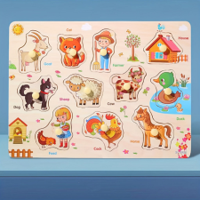 Montessori fejlesztő fa puzzle játék - farm puzzle, kirakós
